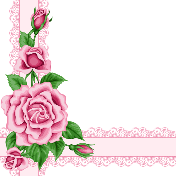 Digital Rose Border Clip Art - Pink Flower Border Png (600x600), Png Download