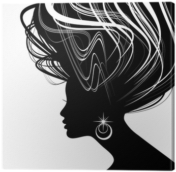 Woman Face Silhouette With Wavy Hair Canvas Print • - Capelli Donna Sagoma Png (400x400), Png Download