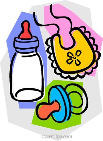 Baby's Bottle With Soother And Bib - Pacifier Baby Bottle Cartoon (352x480), Png Download