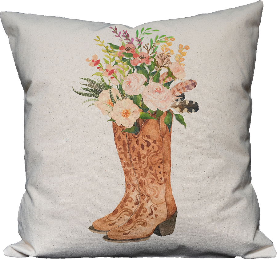 Watercolor Floral Boots - Cushion (900x843), Png Download