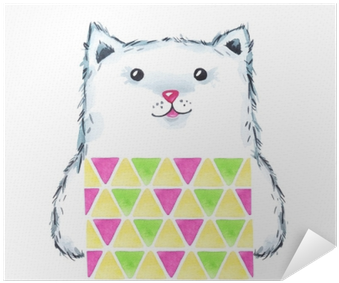 Watercolor Modern Kitty In Bright Wear - Illustration (400x400), Png Download