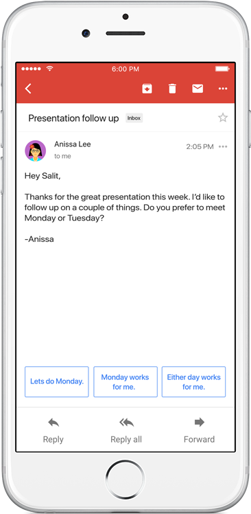 Smart Reply Is Rolling Out To English-language Iphone - Gmail Ai (422x850), Png Download