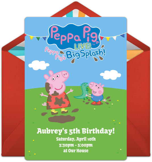 Peppa Pig Live Online Invitation - Peppa Pig Birthday Invite (650x650), Png Download