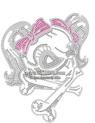 Bling Skull Girl In Cute Bow Iron On Rhinestone Transfer - Doodle (450x450), Png Download