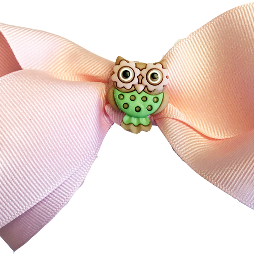 Large Pink Hair Bow With Cute Fall Owl Charmon French - Insect (500x500), Png Download