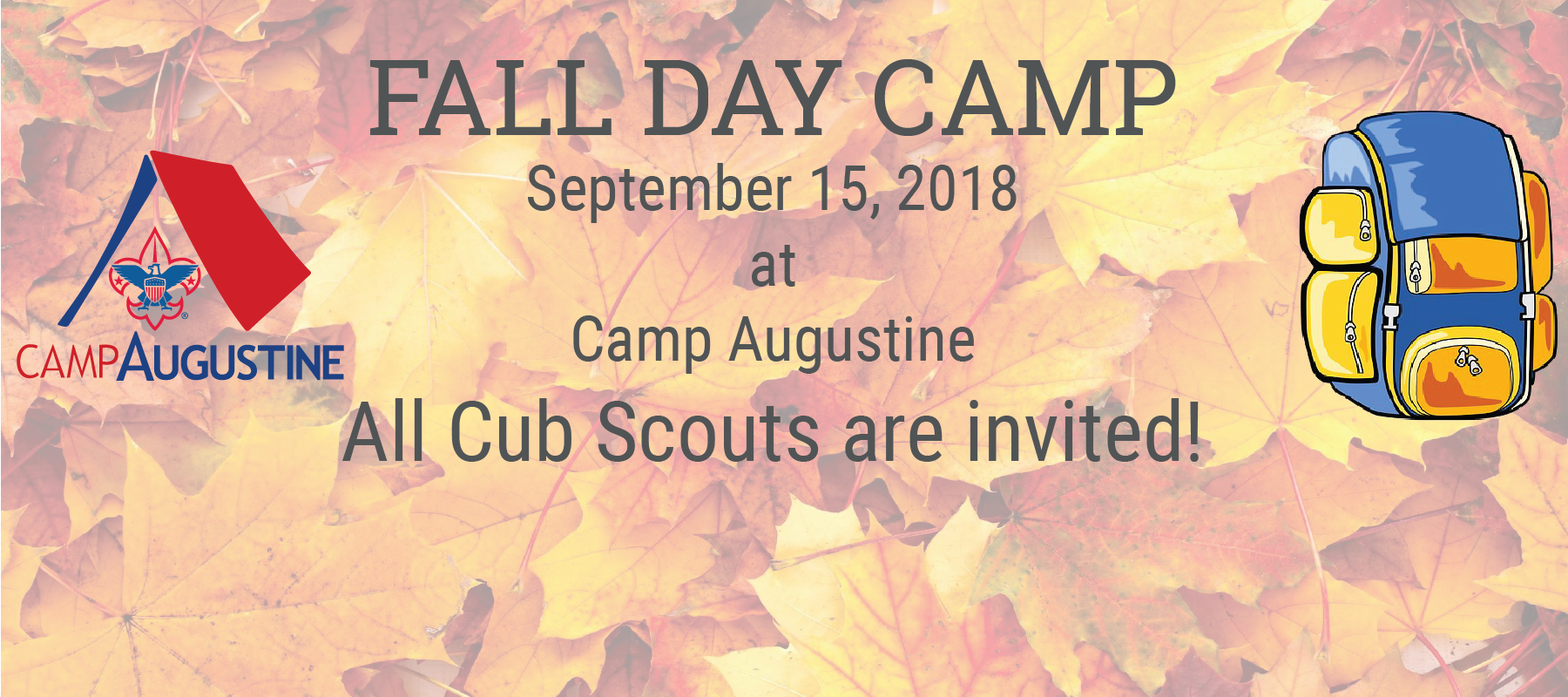 Fall Day Camp At Camp Augustine - Boy Scouts Of America (1800x800), Png Download