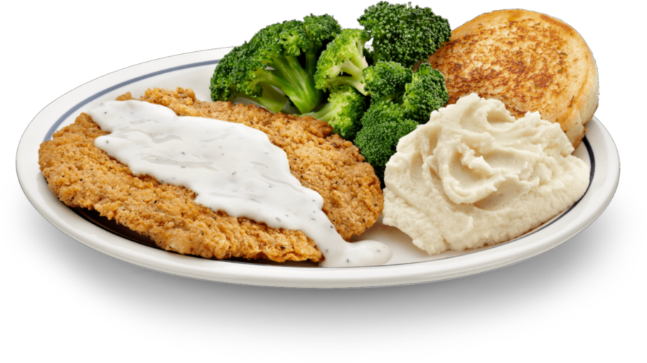 Country Fried Steak, Sausage Gravy, Toast, Broccoli, - Country Fried Steak Png (991x510), Png Download
