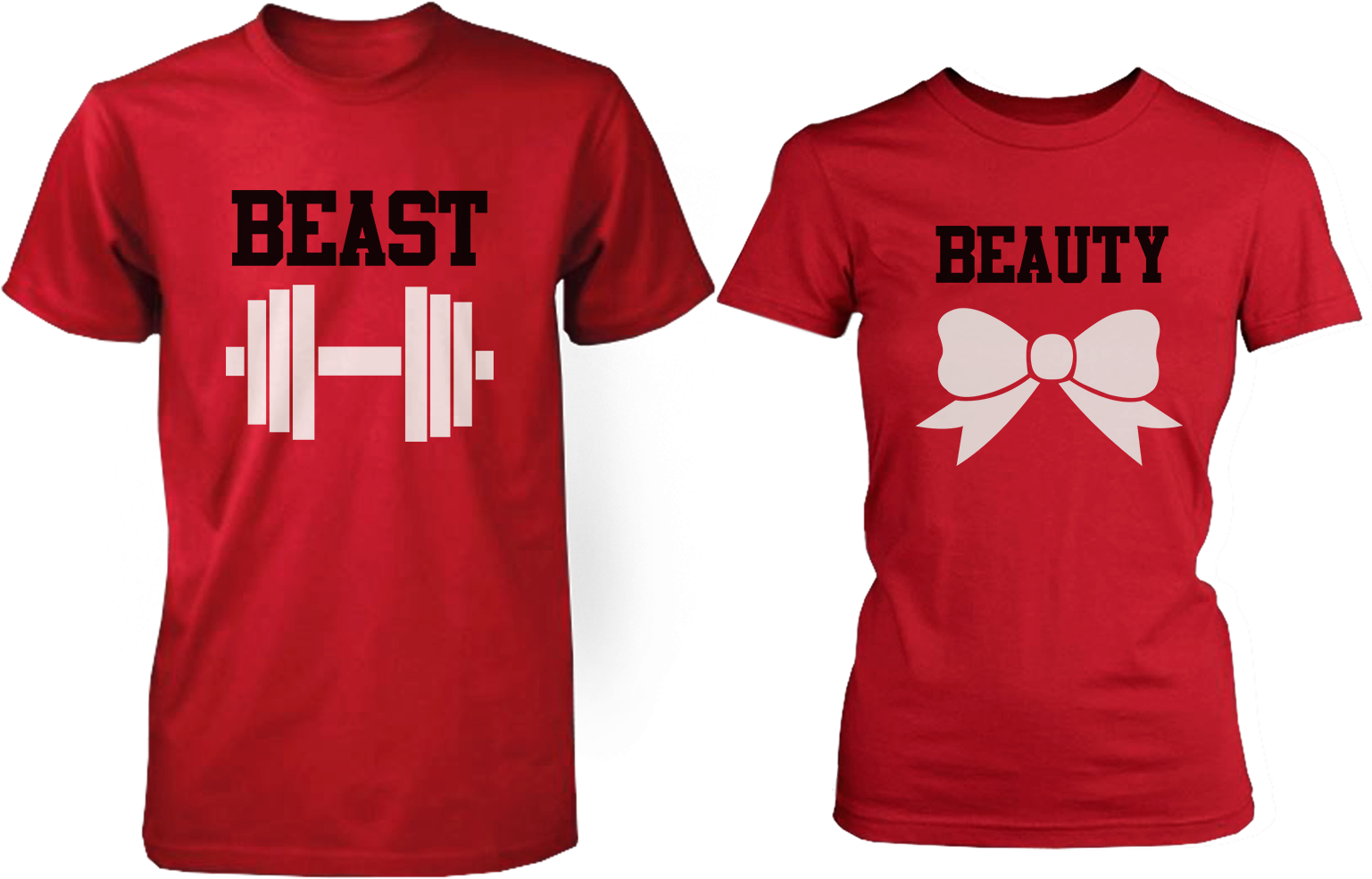 Beauty & Beast Red Matching Couple Shirts (1550x1000), Png Download