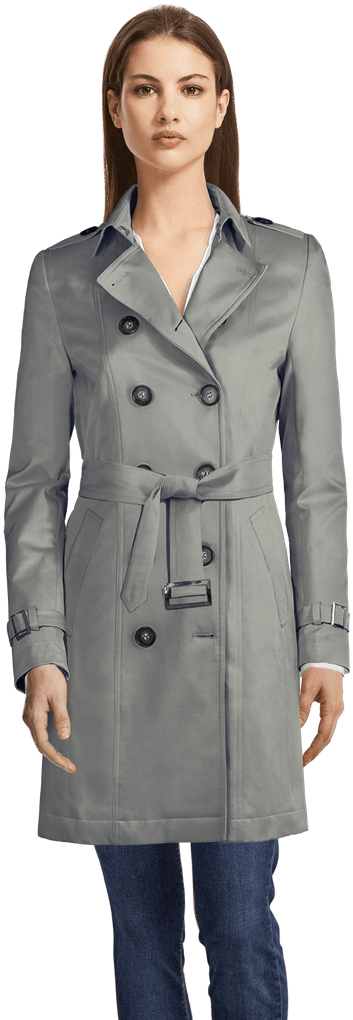 Grey Trenchcoat-view Front - Sumissura Women's Blue Bracelet Sleeve Blouse, Tailored (437x1034), Png Download