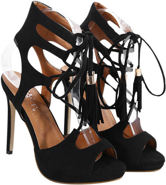 New Exclusive Zaful Women Black Shoes Suede With Tassels - Shoe (600x798), Png Download