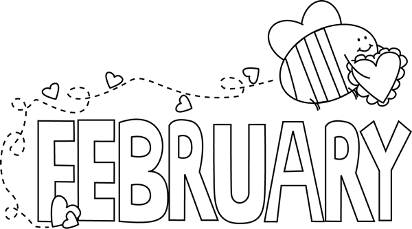 Black And White February Valentine Love Bee Clip Art - February Clip Art Black And White (600x333), Png Download