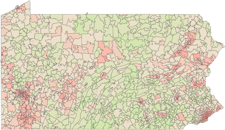 Pa, Red Indicates A Lower Trump Score, Green Indicates - Atlas (790x481), Png Download