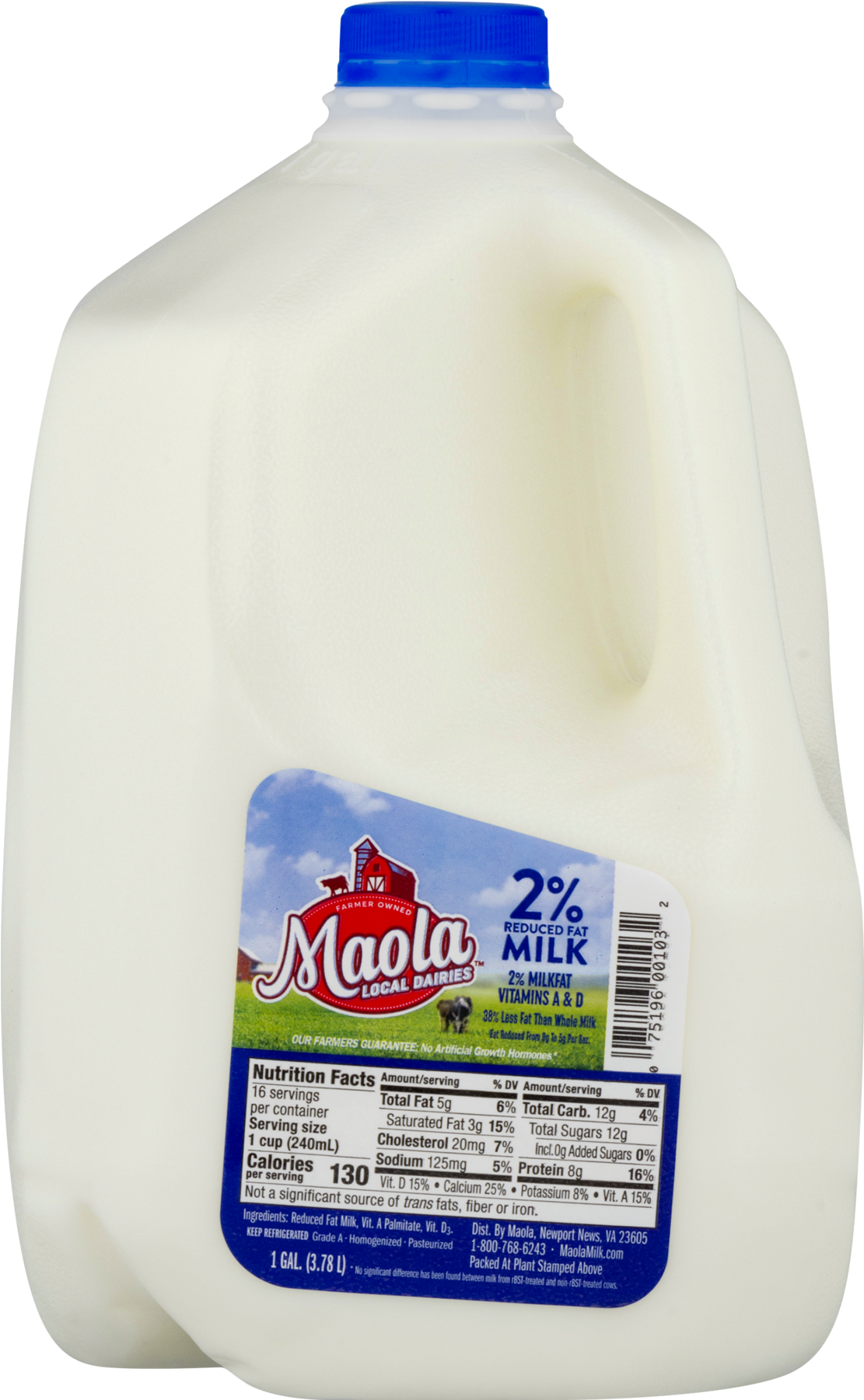 Maola 2% Reduced Fat Milk, 1 Gallon - Milk (1800x1800), Png Download
