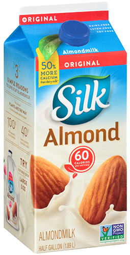 Silk Almond Milk, Half Gallon - Silk Almond Milk Original Unsweetened (500x500), Png Download