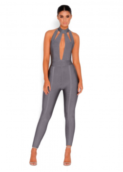 "ora" Sexy Semi Backless Grey Bandage Jumpsuit - Fashion (350x350), Png Download