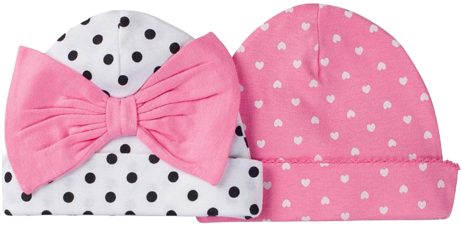 Gerber Newborn Girls' 2-pack Caps - Dot (650x328), Png Download