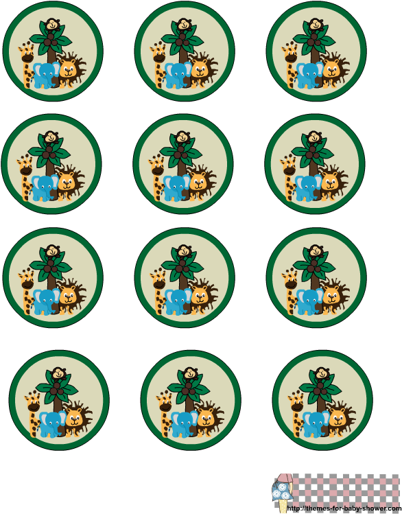 Free Printable Safari Baby Shower Round Labels - Wedding Cupcake Toppers Printable (612x792), Png Download
