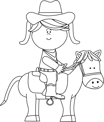 Western Clipart Black And White - Black And White Cowgirl Clipart (426x500), Png Download