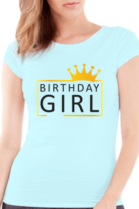 Birthday Girl Round Neck Half Sleeve Girl's Sky Blue - T Shirt For Girls (284x426), Png Download