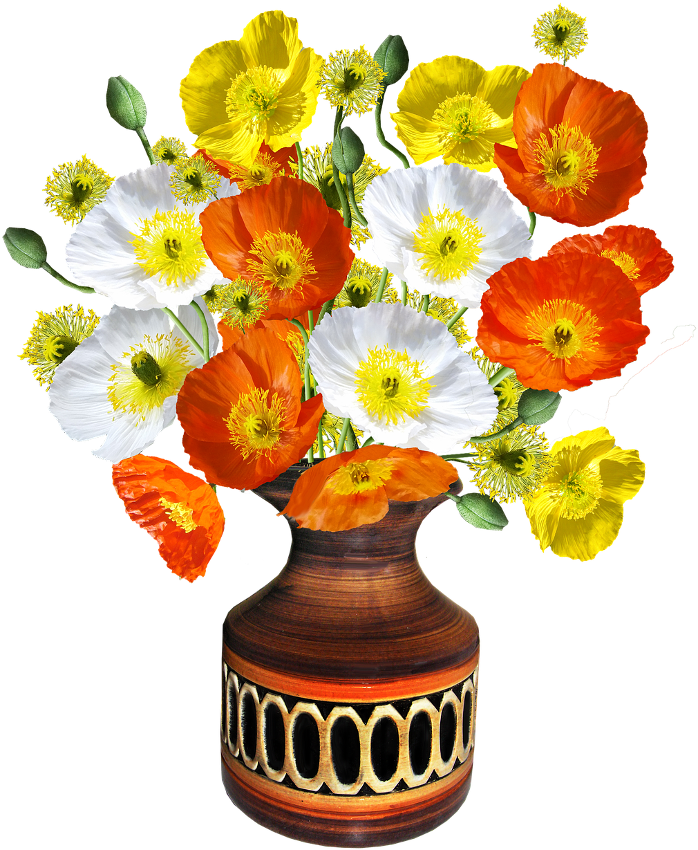 Poppies Vase Flower - Bunga Dan Vas Png (1054x1280), Png Download