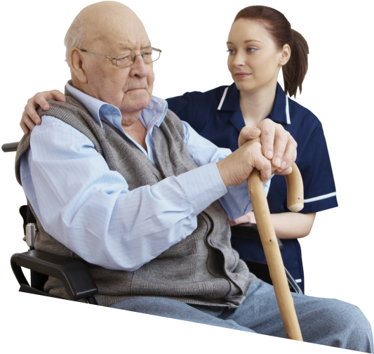 Caregiver With Sad Elderly On Wheelchair - Physical Disabilities In Adults (666x584), Png Download