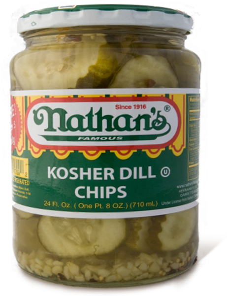 Kosher Dill Chips - Nathan's New York Cut Sauerkraut - 32 Fl Oz Jar (494x600), Png Download