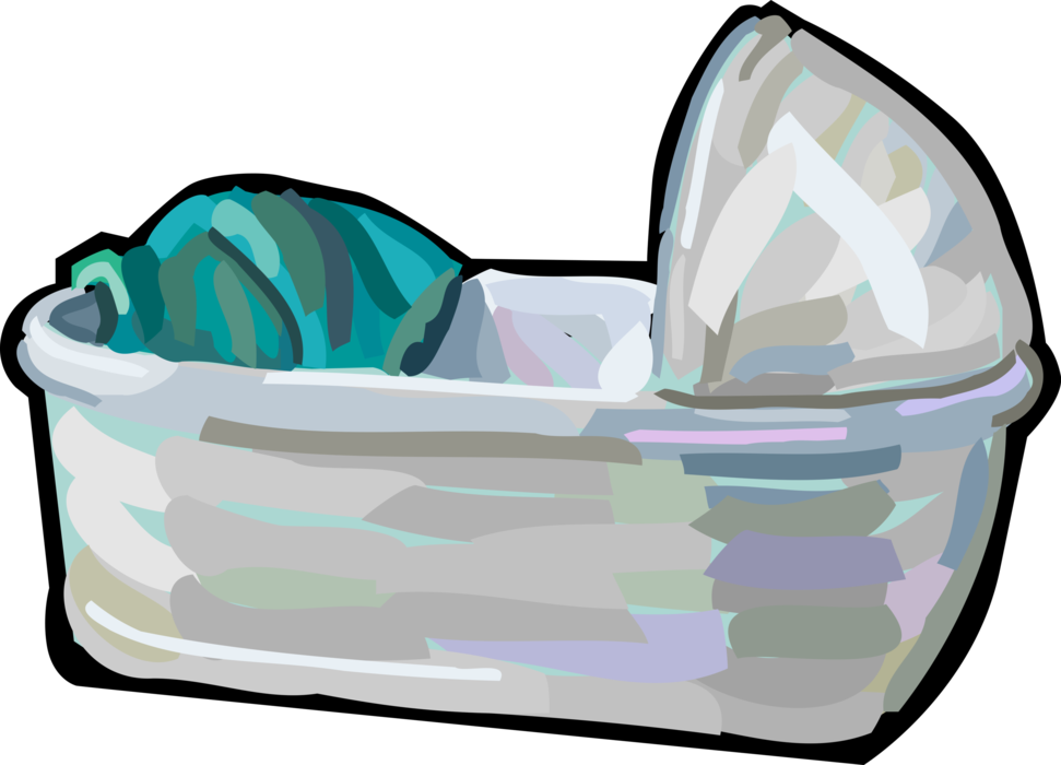 Vector Illustration Of Newborn Infant Baby Crib Bassinet - Infant Bed (971x700), Png Download