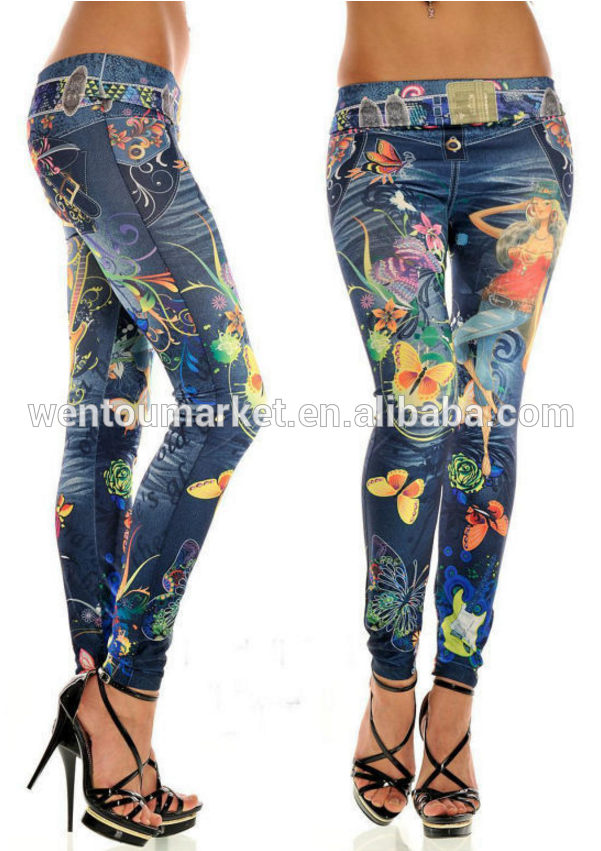 New Arrival Imitation Women Printed <strong>jeans</strong> - Leggings Donna Tattoo (850x850), Png Download