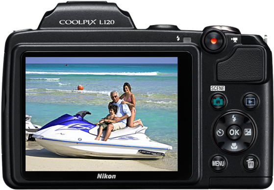 Nikon Coolpix L120 Back - Nikon Coolpix L120 (594x420), Png Download