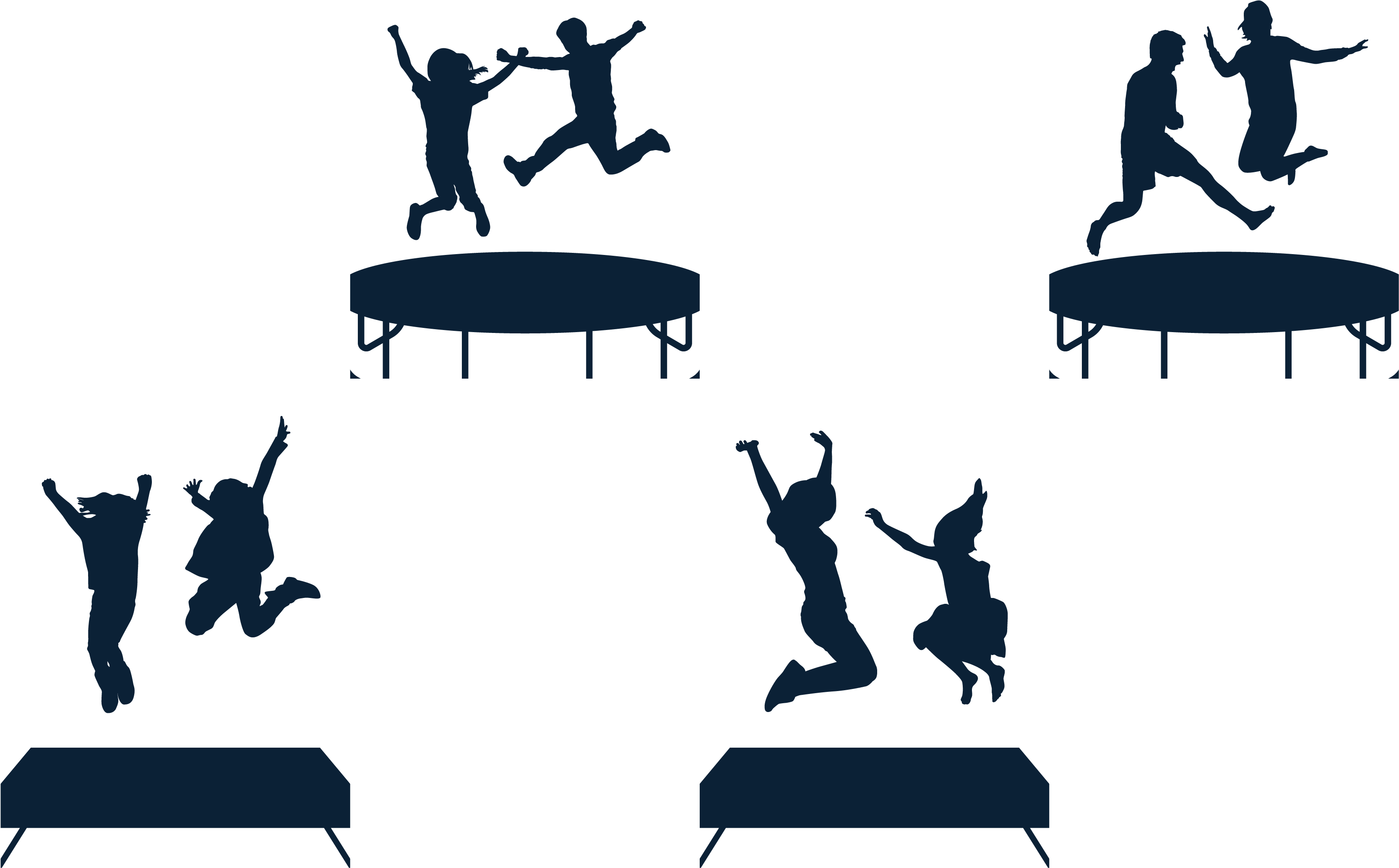 Jumping Silhouette Trampoline - Girl Jumping On Trampoline Silhouette Png (3434x2104), Png Download