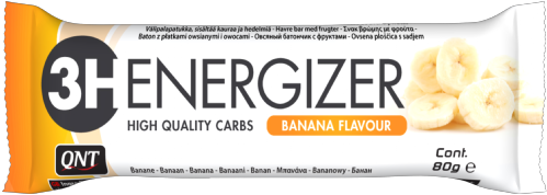 3h Energizer Bar Chocolate - Qnt Energizer Banana Carbohydrate Energy Bar 80g (768x460), Png Download