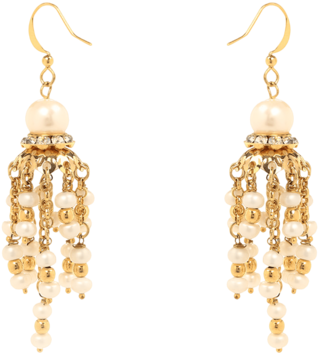 Gold Plated Pearls Garland Jhumki Earrings For Women - Earring (340x510), Png Download