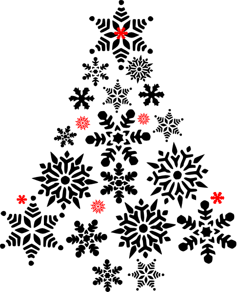 Snowflake Tree Black And Red Clip Art - Flamingo Tropical Christmas Snowflake Tree Pink Ro (486x599), Png Download