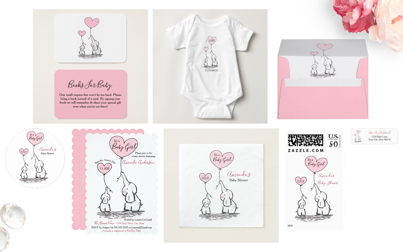 Baby Pink And Gray Baby Shower Elephant Suite - Baby Shower (1600x1001), Png Download