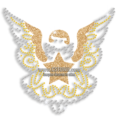 Cute Gold Angel Iron-on Glitter Rhinestone Transfer - Golden Eagle (450x450), Png Download