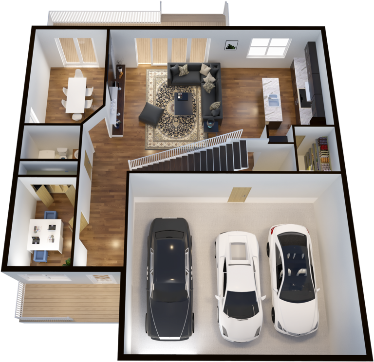 1st Floor 3d Floorplan (1000x821), Png Download