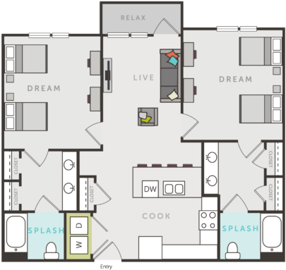 Campus Walk Chico Apartment Floor Plan - Campus Walk Chico (600x600), Png Download
