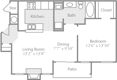 Crowne Park Apartments, Winston-salem, Nc, Offers Two - One Bedroom Living Room Apartment Floor Plan (540x276), Png Download