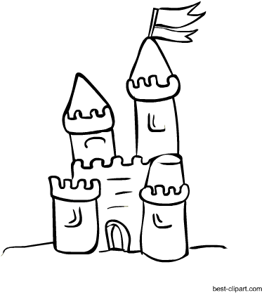 Black And White Sand Castle Clip Art - Sand Castle To Color (450x450), Png Download