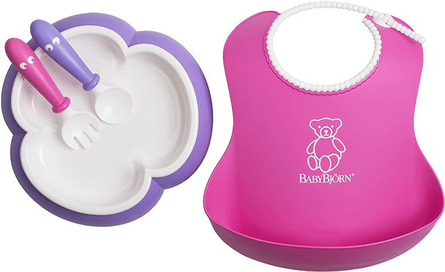 Babybjörn Baby Feeding Set, Baby Plate, Spoon And Fork, - Baby Feeding Set (pink/purple) (680x680), Png Download