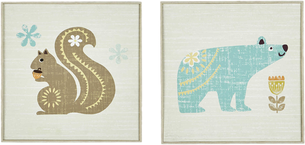 Ink Ivy 2-piece Woodland Bear And Squirrel Framed Wall - Ink Plus Ivy Iik95a-0002 Woodl (600x286), Png Download