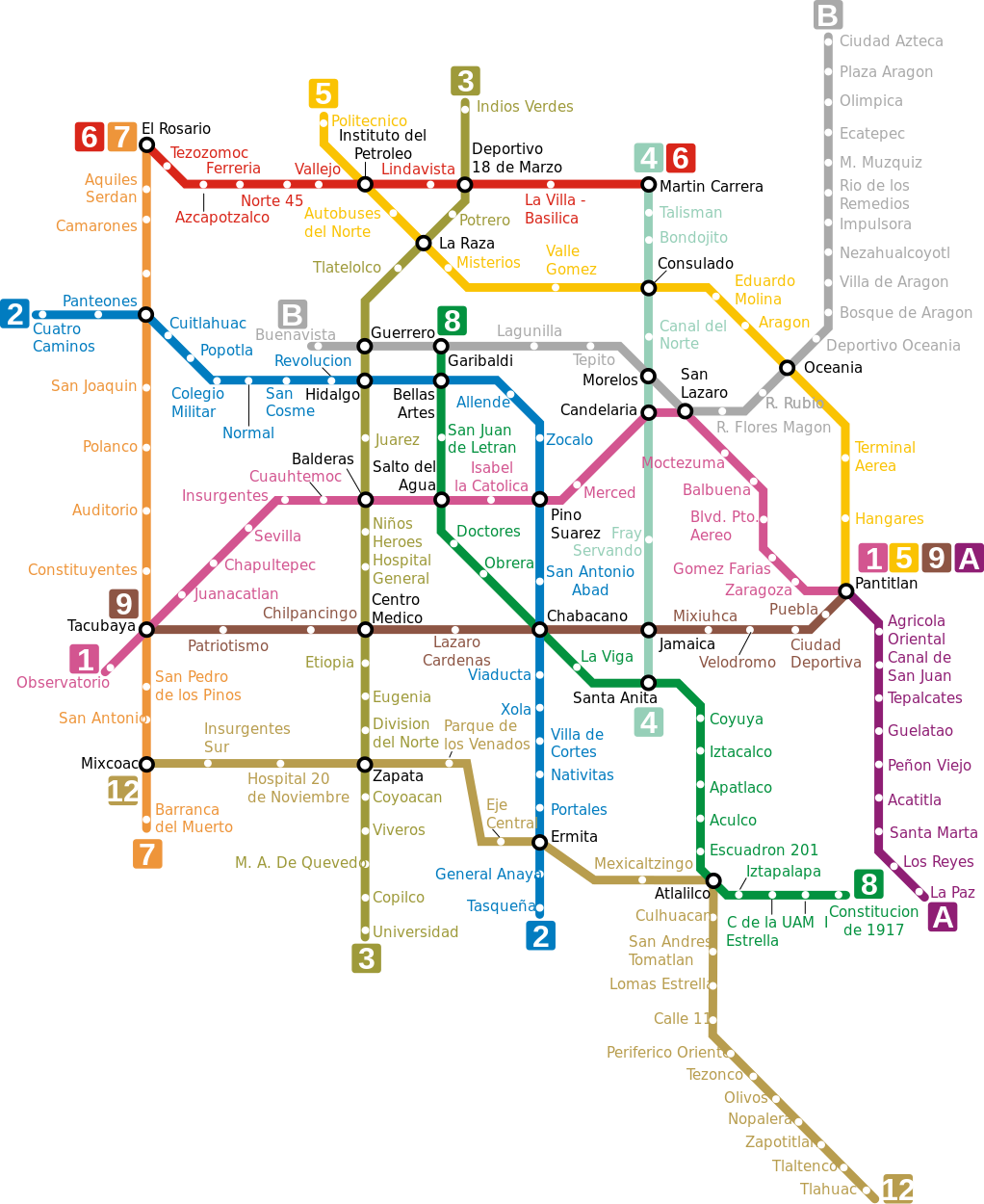 Mapa Del Metro De Ciudad De Mexico Gran Resolucion - Metro Meksyk (1022x1250), Png Download