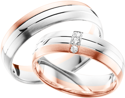 Wedding Ring In Re Gold 585, Silver, Palladium - Trauring Aus Rot/ Weißgold 585 Mit Brillant (665x520), Png Download