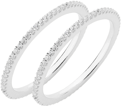 Two Thin Sterling Silver Cz Band Rings - Silver Thin Ring Pack (599x453), Png Download
