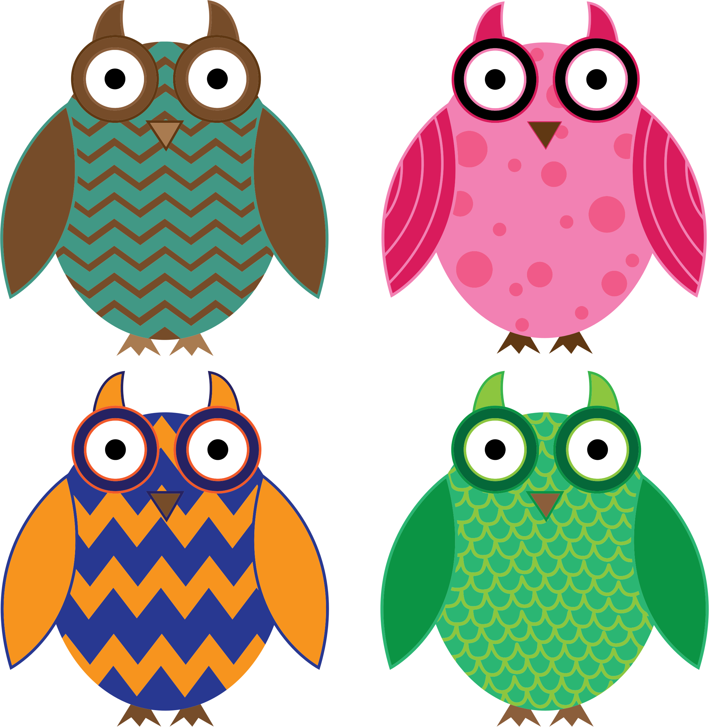 This Free Icons Png Design Of Four Colorful Owls (2314x2373), Png Download