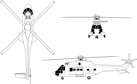 As332 Super Pum Line Drawing - Super Puma 3 View (475x300), Png Download