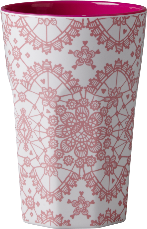 Melamin Two Tone Cup W/lace Print - Melamine Two Tone Tall Cup With Coral Lace Print Fuchsia (600x600), Png Download