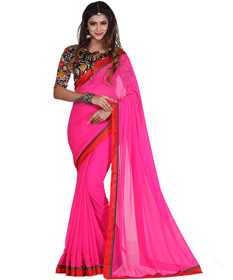 Lekha Pink Georgette Lace Saree - Silk (2500x658), Png Download