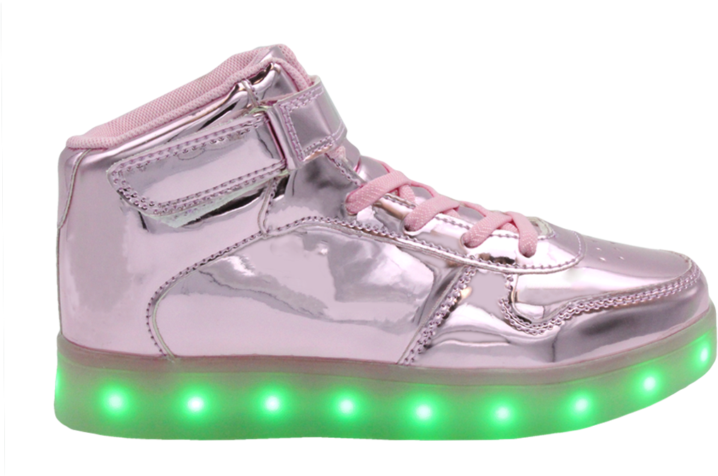 Kids Pink Shiny Ledshoes Hightop - Led Shoes (1080x926), Png Download