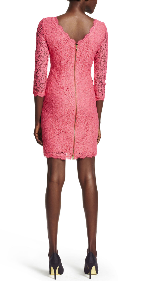 Adrianna Papell Long Sleeve Lace Sheath Dress In Pink - Cocktail Dress (603x900), Png Download